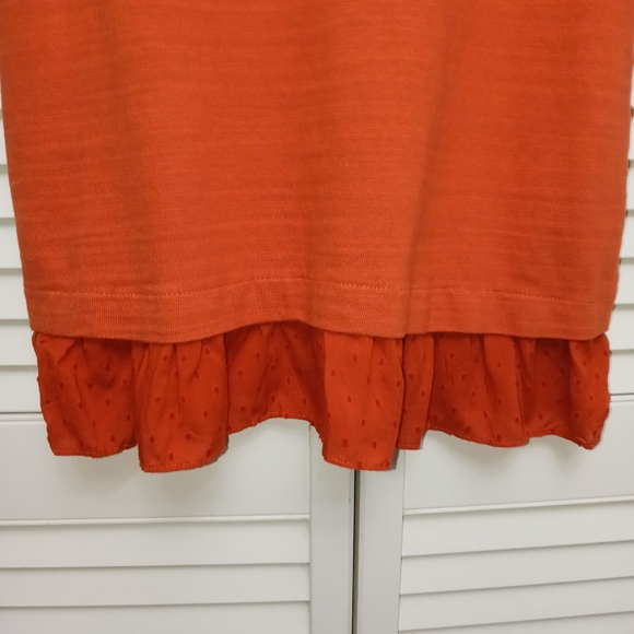 NWT Loft Burnt Orange Ruffle Hem Mixed Media Short Sleeve Top S - Picture 5 of 8